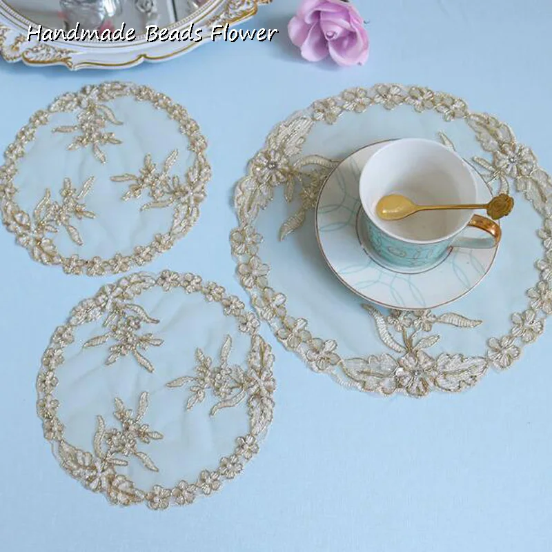 Luxury Lace Round Christmas flower mesh Beads Table Embroidery Placemat Coffee tea dining table Mat dish wedding Coaster kitchen
Luxury Lace Round Christmas flower mesh Beads Table Embroidery Placemat Coffee tea dining table Mat dish wedding Coaster kitchen