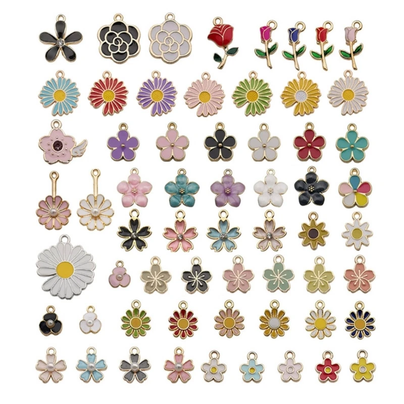 

Set of 60 Mixed Alloy Flower Drops DIY Oil Drip Pendants Jewelry Making Accessories Perfect for Earrings and Necklaces