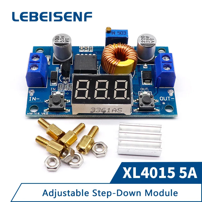 XL4015 High power 5A 75W DC-DC Adjustable Step-down Charger Module Step Down Buck Converter LED Driver with Red Voltmeter
XL4015 High power 5A 75W DC-DC Adjustable Step-down Charger Module Step Down Buck Converter LED Driver with Red Voltmeter