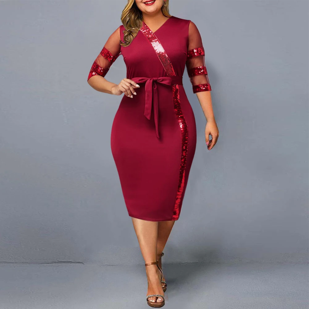 Plus Size Women Autumn Mesh Sequin Splicing Large Dress Lace Long Sleeve Mesh Tunic Pencil Sequins Party Dresses XL-4XL 5XL
Plus Size Women Autumn Mesh Sequin Splicing Large Dress Lace Long Sleeve Mesh Tunic Pencil Sequins Party Dresses XL-4XL 5XL