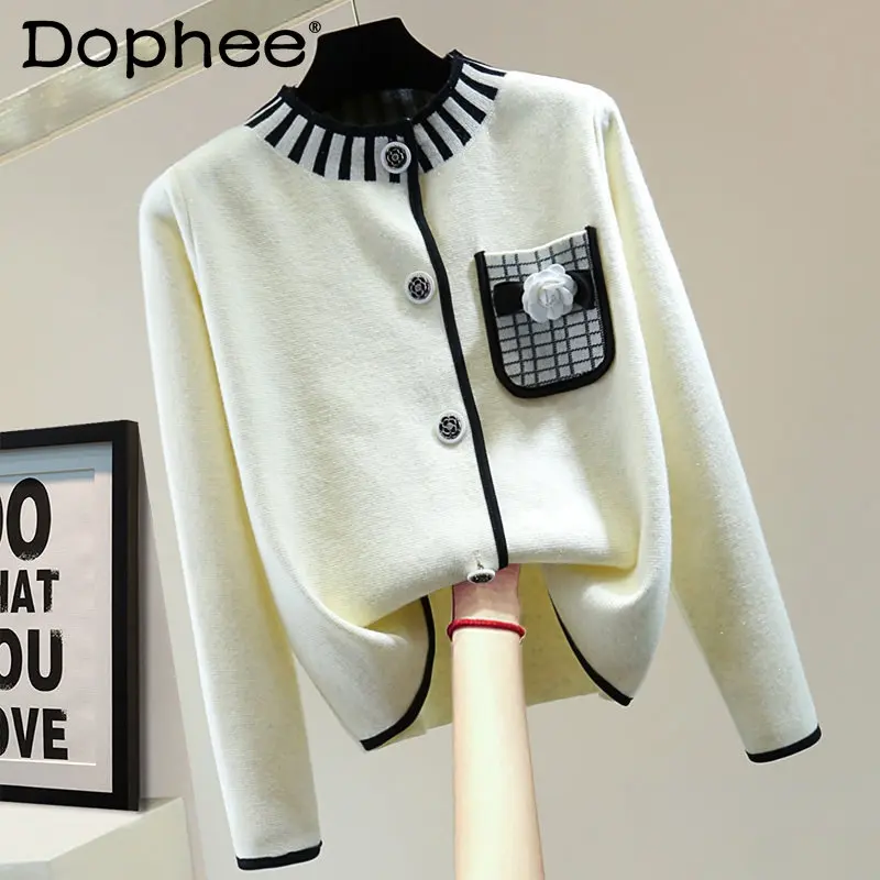 Korean Fashion Cardigan Cropped Retro Stripes Mock-Neck Three-Dimensional Flower Long Sleeve Sweater Bright Silk Plaid Pocket
Korean Fashion Cardigan Cropped Retro Stripes Mock-Neck Three-Dimensional Flower Long Sleeve Sweater Bright Silk Plaid Pocket