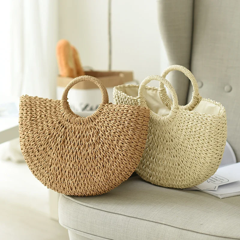 Summer Handmade Bags for Women Beach Weaving Ladies Straw Bag Wrapped Beach Bag Moon shaped Top Handle Handbags Totes
Summer Handmade Bags for Women Beach Weaving Ladies Straw Bag Wrapped Beach Bag Moon shaped Top Handle Handbags Totes