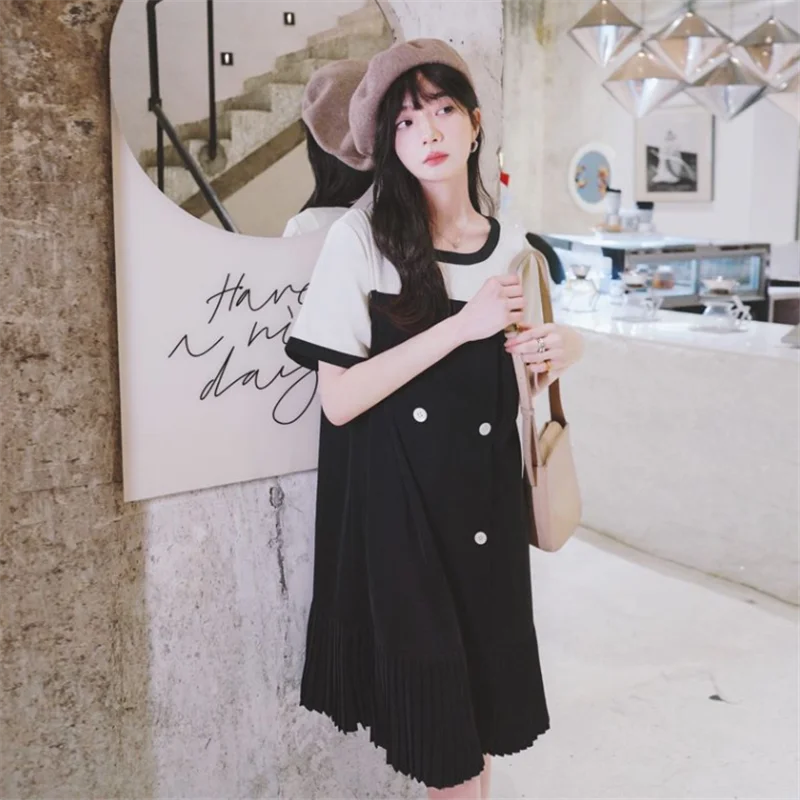 Fake 2PCS Spliced Pleated Short Sleeve O-neck Dress for Women 2023 Summer Elegant Sweet Preppy Style Loose Casual Dresses 0812
Fake 2PCS Spliced Pleated Short Sleeve O-neck Dress for Women 2023 Summer Elegant Sweet Preppy Style Loose Casual Dresses 0812