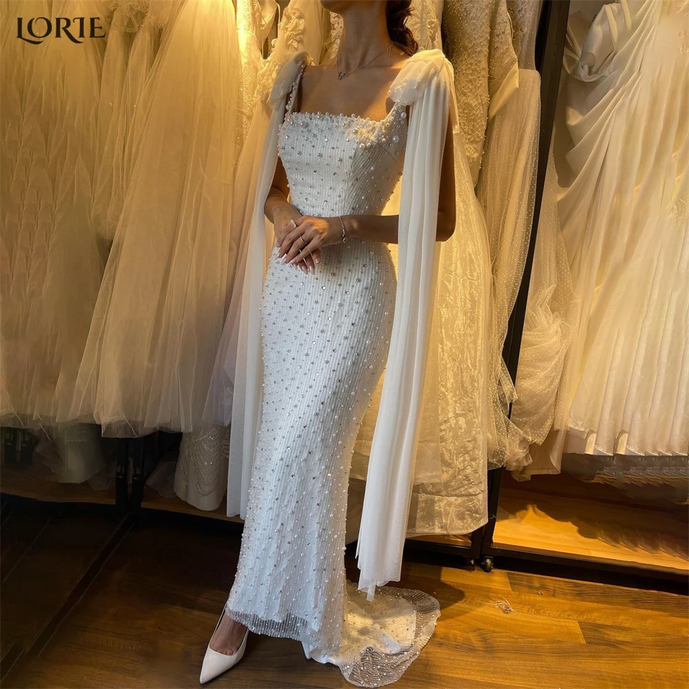 LORIE Glitter Pearls Mermaid Evening Dresses Square Collar Ruched Straps Luxury Dubai Arabia Prom Party Gowns robes de soirée
LORIE Glitter Pearls Mermaid Evening Dresses Square Collar Ruched Straps Luxury Dubai Arabia Prom Party Gowns robes de soirée