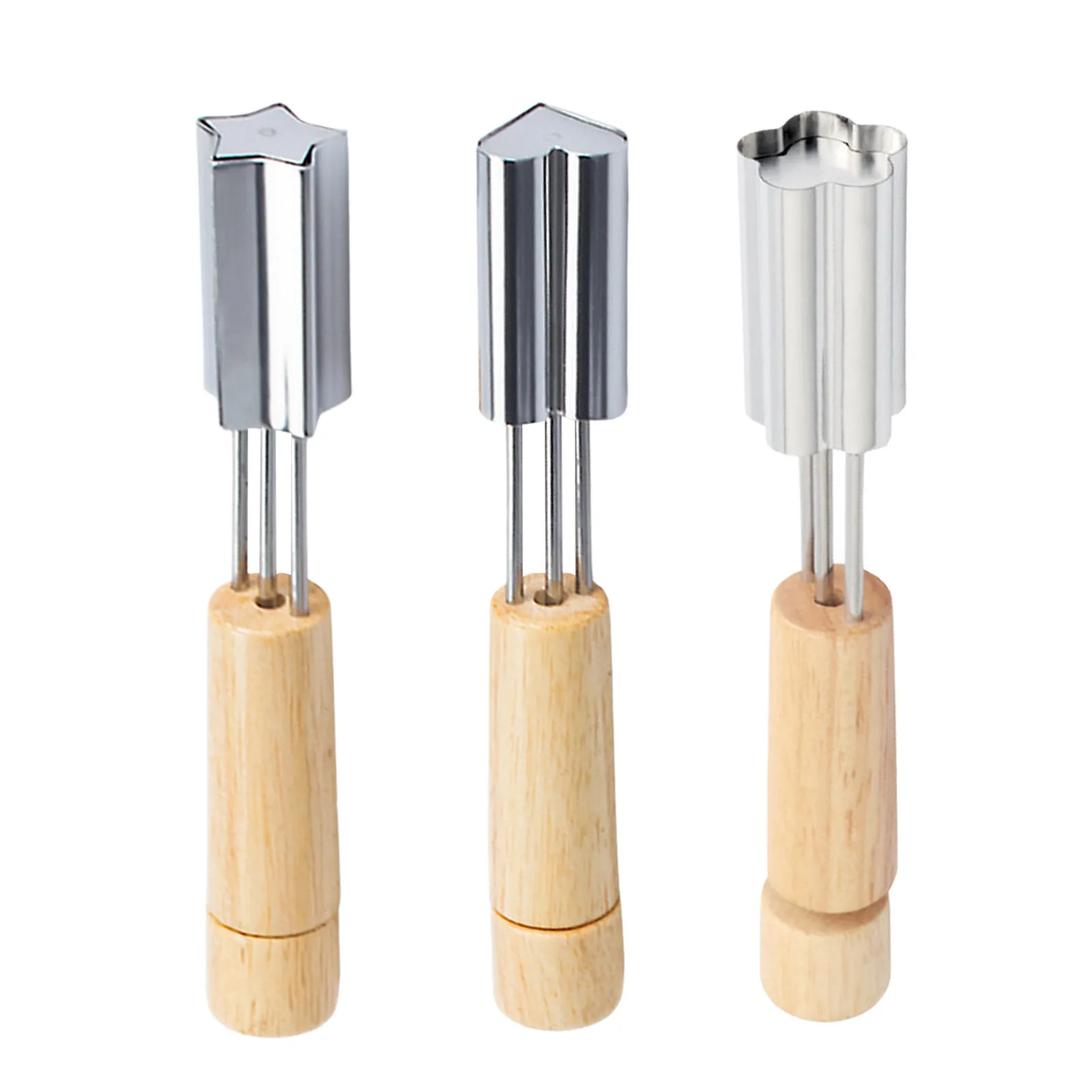Stainless Steel Vegetable Fruit Cutter Mold 3Pcs Flower Heart Star Shape Cookie Cutters Set With Wooden Handle For Kitchen
Stainless Steel Vegetable Fruit Cutter Mold 3Pcs Flower Heart Star Shape Cookie Cutters Set With Wooden Handle For Kitchen