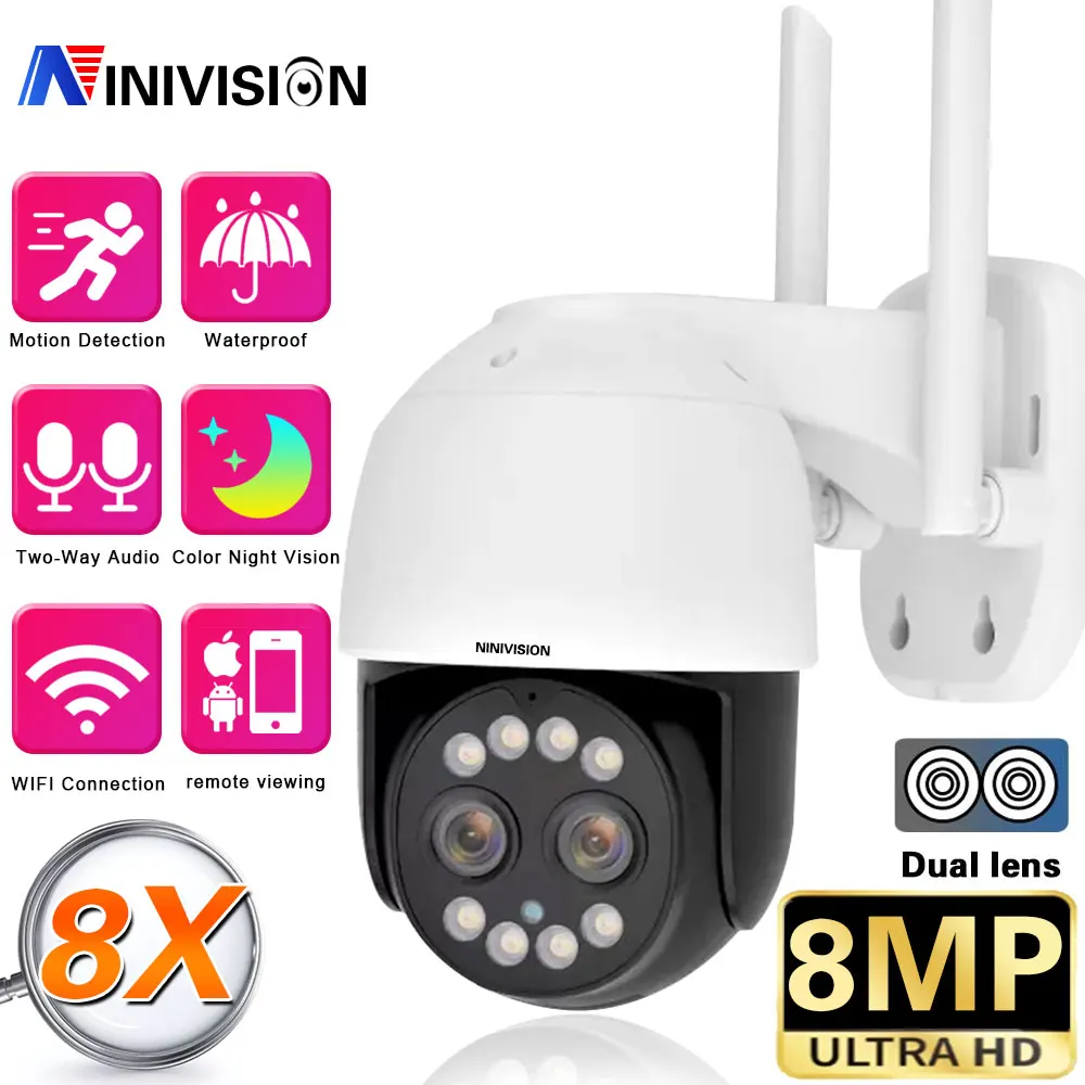4K 8MP Binocular Security Camera Outdoor ColorNight WiFi PTZ Dual Lens HD Surveillance CCTV IP Camera AI Tracking P2P IP66 ICsee
4K 8MP Binocular Security Camera Outdoor ColorNight WiFi PTZ Dual Lens HD Surveillance CCTV IP Camera AI Tracking P2P IP66 ICsee