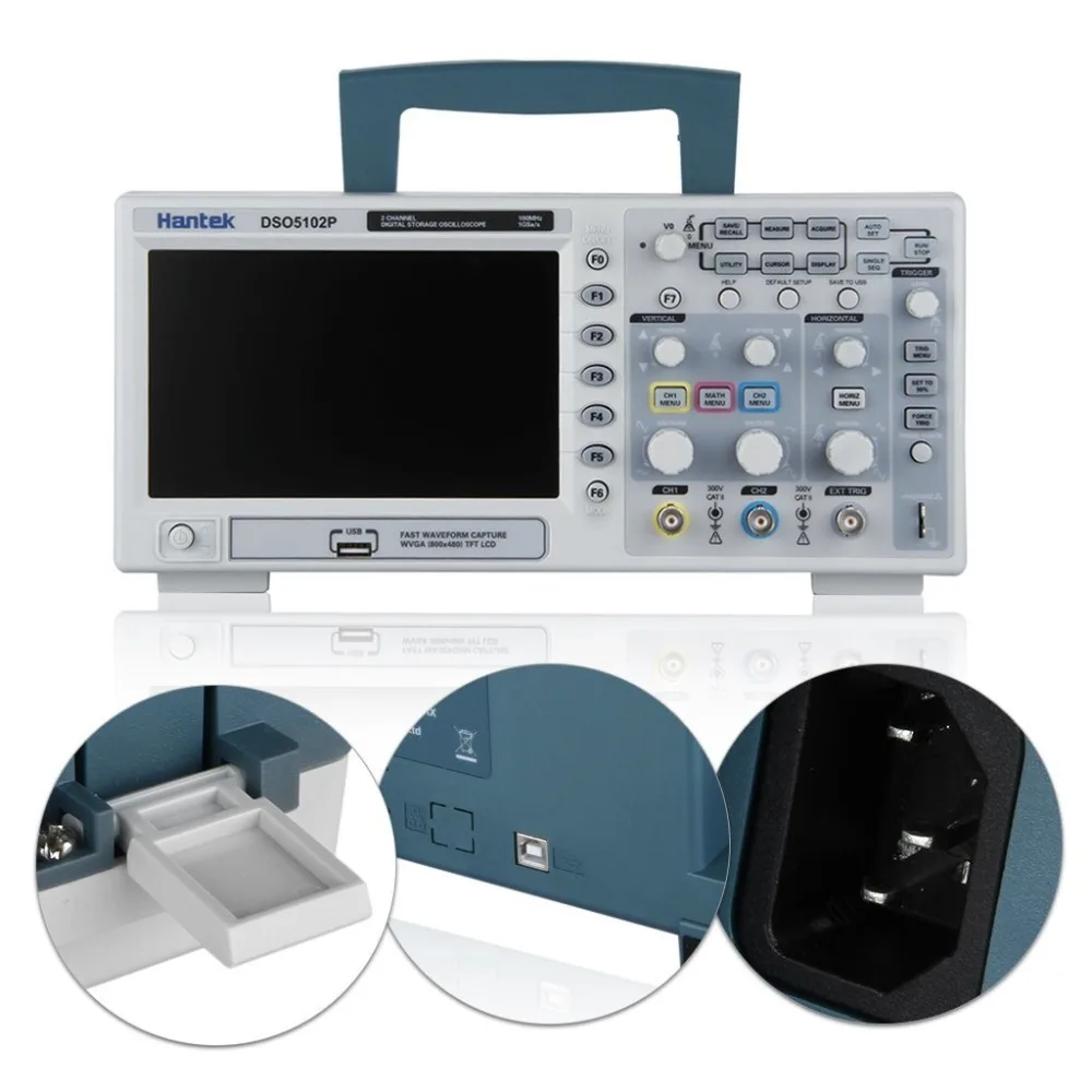 Портативный цифровой осциллограф Hantek DSO5102P, 100 МГц, 2 канала, длина записи 1 Гвыб/с, 40K, USB, ЖК-дисплей, 7 дюймов
Портативный цифровой осциллограф Hantek DSO5102P, 100 МГц, 2 канала, длина записи 1 Гвыб/с, 40K, USB, ЖК-дисплей, 7 дюймов