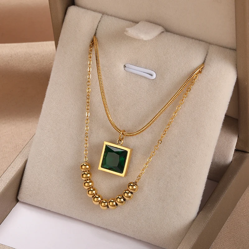 Classic Green Square Crystal Double Chain Pendant Necklaces For Women Stainless Steel Fashion Charm Zircon Choker Jewelry Couple
Classic Green Square Crystal Double Chain Pendant Necklaces For Women Stainless Steel Fashion Charm Zircon Choker Jewelry Couple