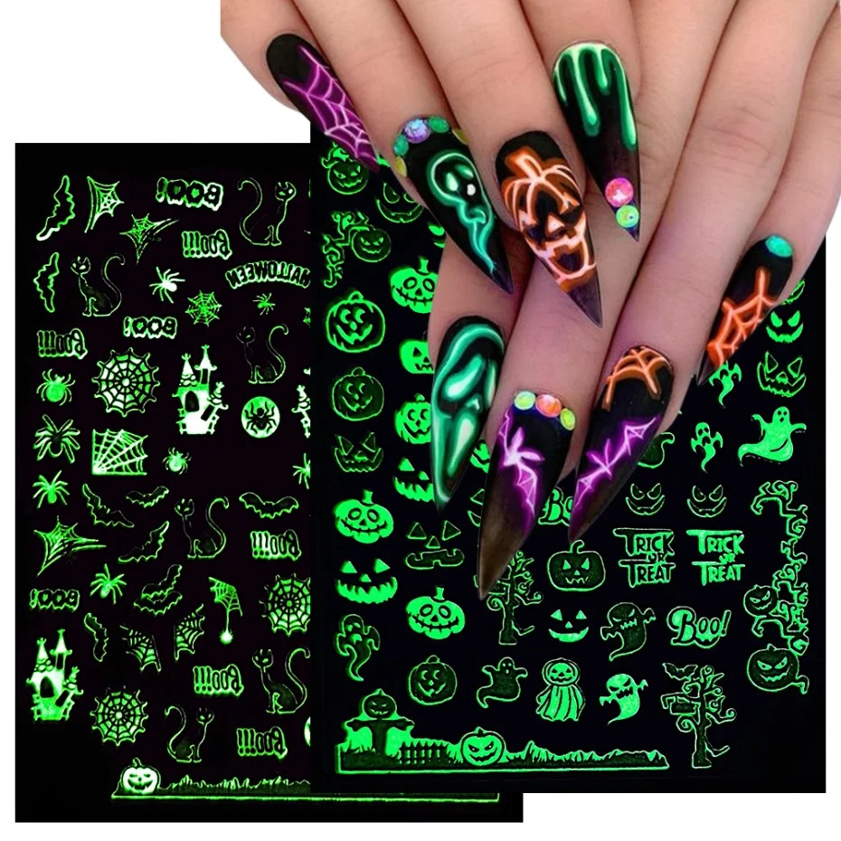 Halloween Nail Stickers Decals 3D Self-Adhesive Luminous Stickers for Nails Fluorescent Glow in the Dark Nail Art DIY Decoration
Halloween Nail Stickers Decals 3D Self-Adhesive Luminous Stickers for Nails Fluorescent Glow in the Dark Nail Art DIY Decoration