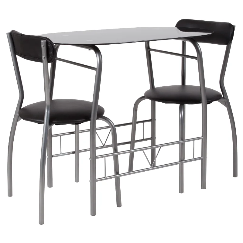 

Flash Furniture столовый стол из 3 предметов Space-Saver для бистро с черной стеклянной столешницей и черными виниловыми мягкими стульями