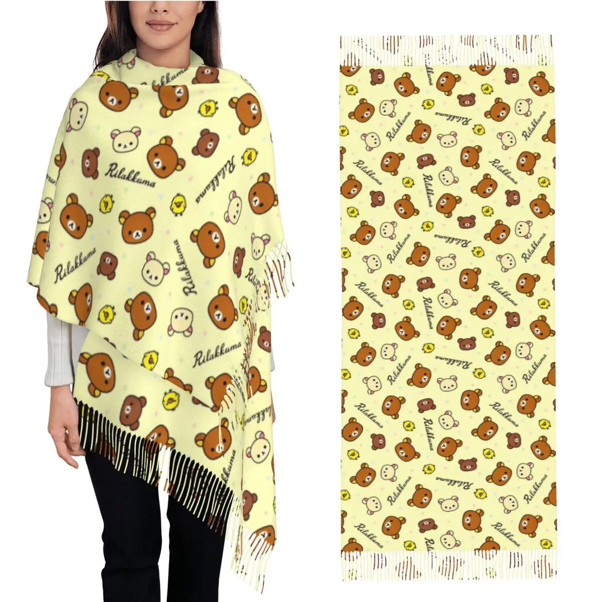 Шарф Rilakkuma с героями мультфильмов и длинной кисточкой теплые мягкие шали накидка