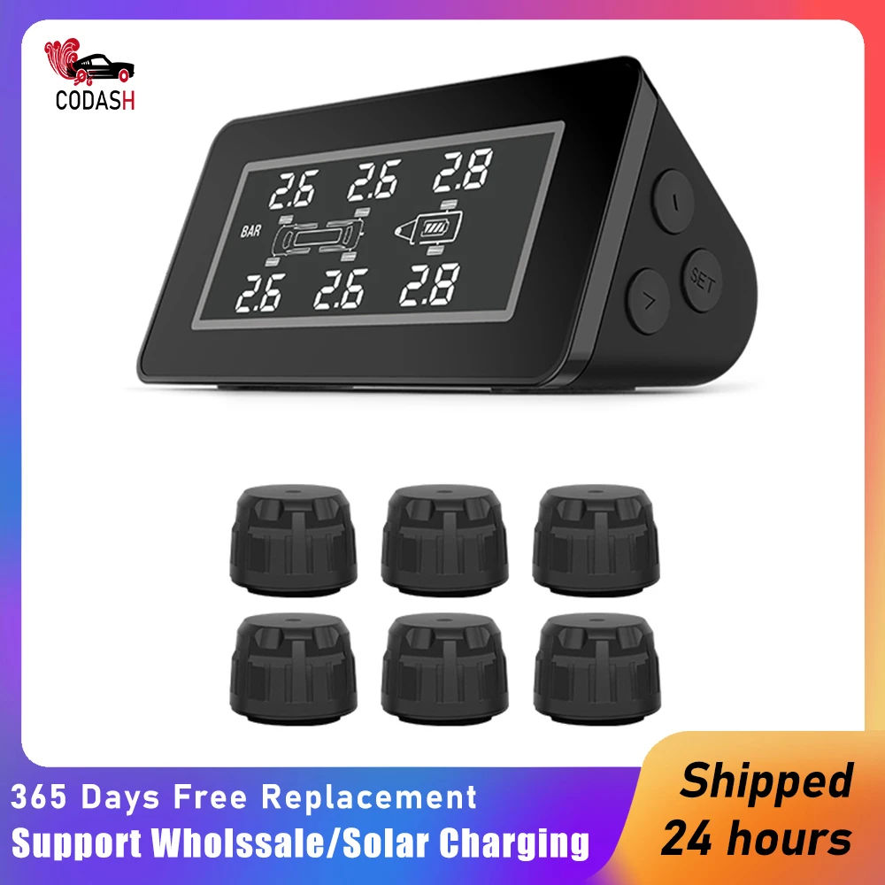 CODASH Truck Car TPMS Tyre Pressure Monitoring System Digital LCD Display 6 Tire Sensors 0-13.7 bar Security Alarm Automotive
CODASH Truck Car TPMS Tyre Pressure Monitoring System Digital LCD Display 6 Tire Sensors 0-13.7 bar Security Alarm Automotive