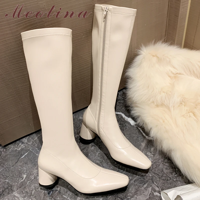 Meotina Women Knee High Riding Boots Square Toe Round Mid Heel Zipper Ladies Concise Long Boot Autumn Winter Shoes White Black
Meotina Women Knee High Riding Boots Square Toe Round Mid Heel Zipper Ladies Concise Long Boot Autumn Winter Shoes White Black