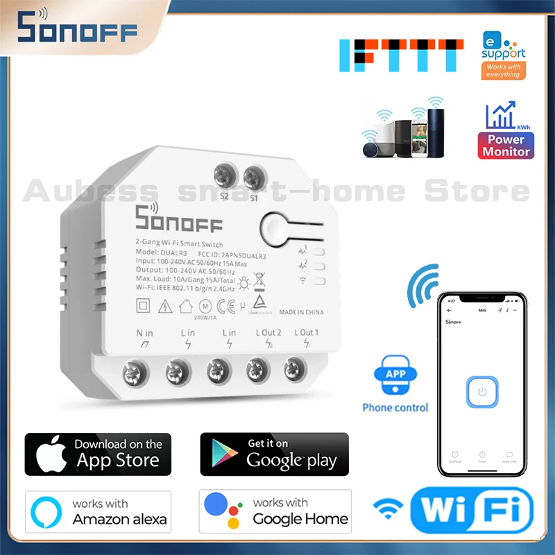 SONOFF DUALR3 DIY Dual Smart Switch Power Metering Relay Two Way Wireless EWELink App Remote/ Alexa Google Home Voice Control
SONOFF DUALR3 DIY Dual Smart Switch Power Metering Relay Two Way Wireless EWELink App Remote/ Alexa Google Home Voice Control
