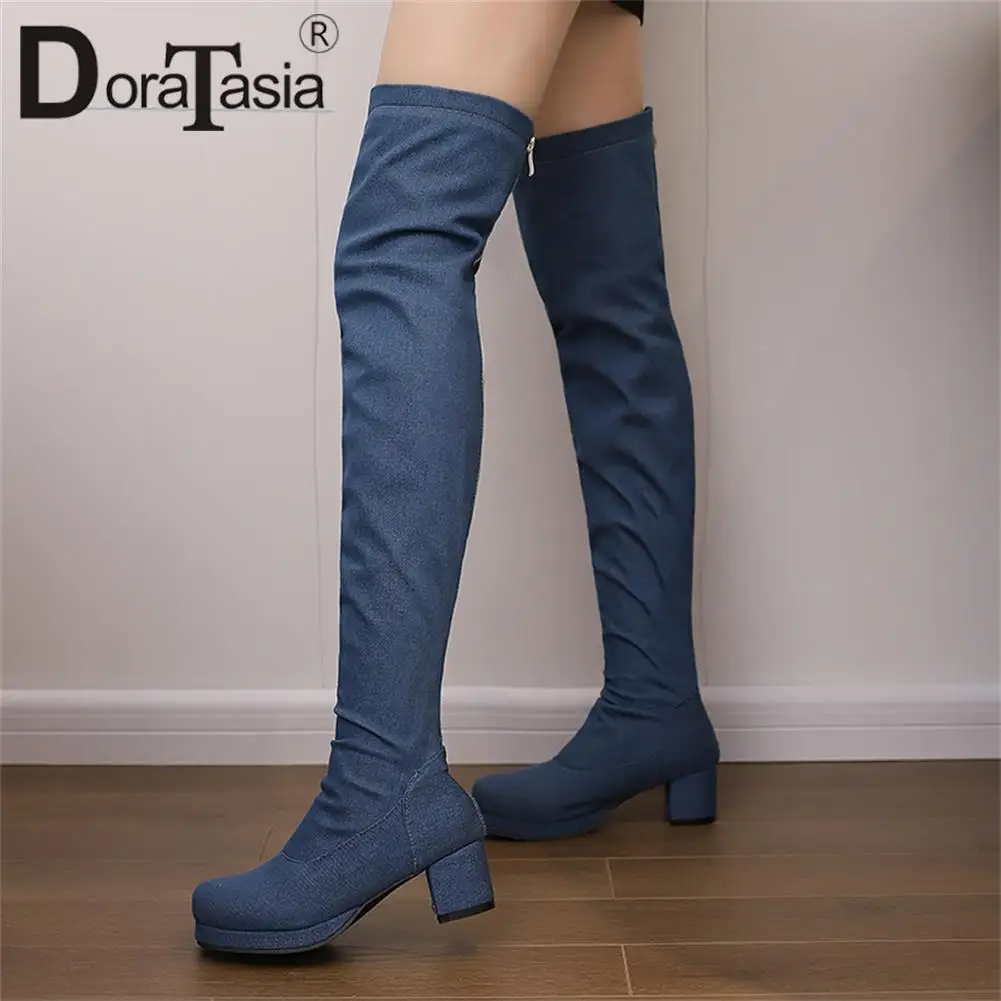 Plus Size 48 New Ladies Platform Thigh High Boots Fashion Denim Chunky Heels Over The Knee Boots Women Casual Party Woman Shoes 
Plus Size 48 New Ladies Platform Thigh High Boots Fashion Denim Chunky Heels Over The Knee Boots Women Casual Party Woman Shoes