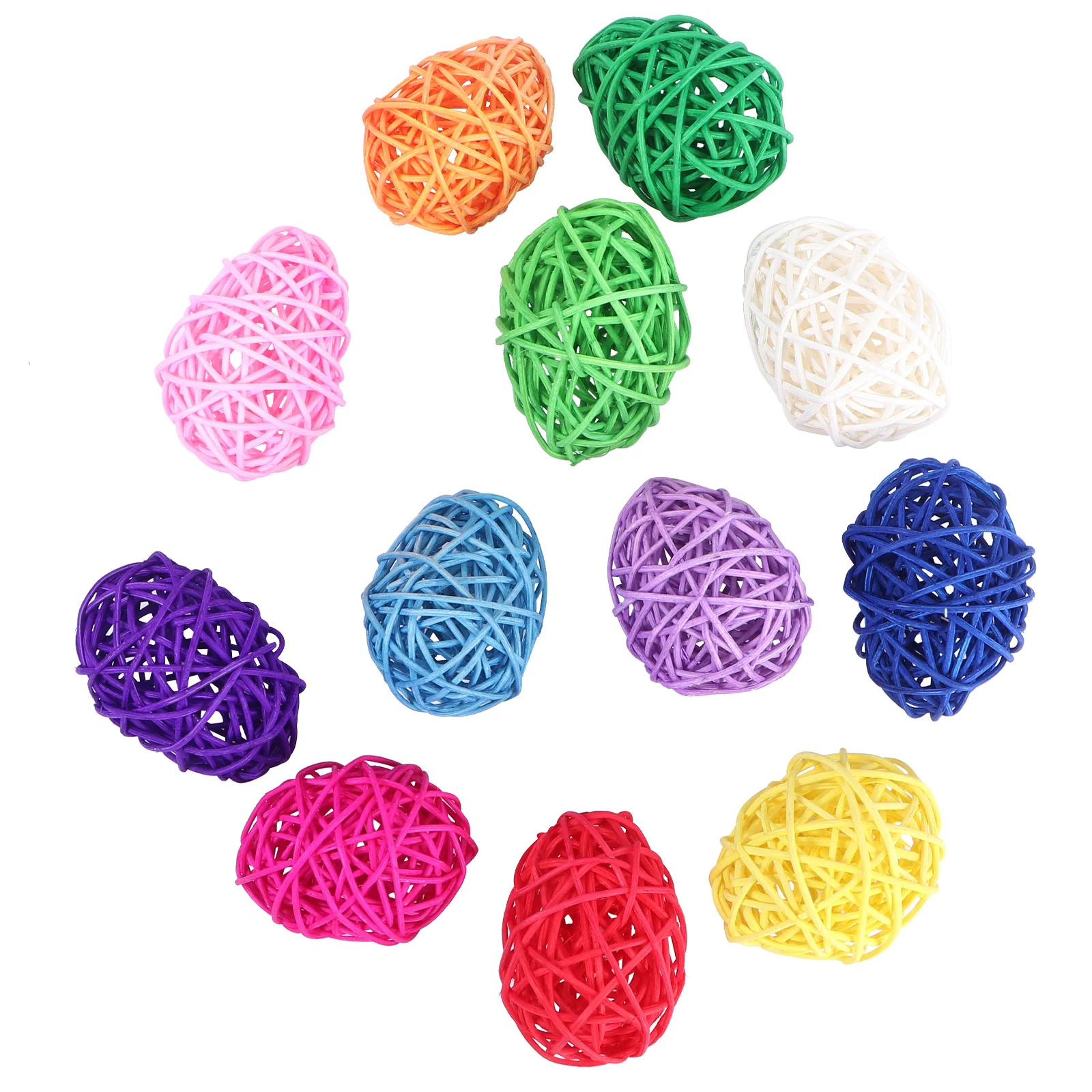 

12pcs Easter Egg Adornments Rattan Woven Eggs Party Layout Decor (Random Color)