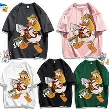Couple Suit Donald Duck T-Shirt Cartoon Figure Student Fashion Loose Summer Jacket Short Sleeve Disney Kawaii Clothes Child Gift