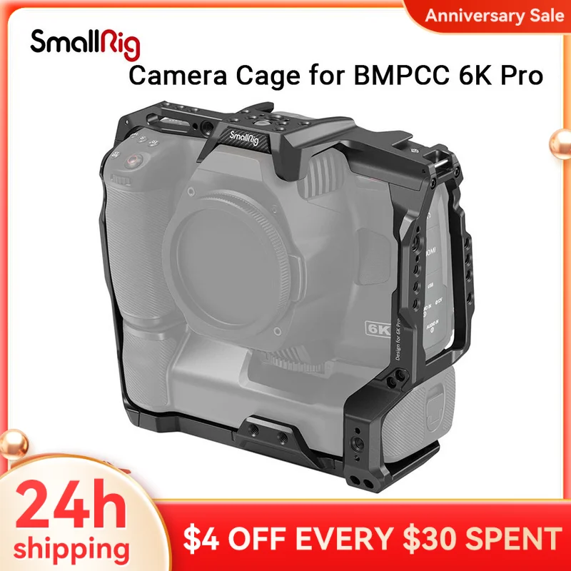 

SmallRig Battery Grip Compatible Cage Only for BMPCC 6K Pro / 6K G2, with Built-in NATO Rail / Locating Holes for ARRI Cold Shoe