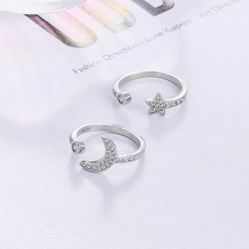 Zircon Moon Star Moissanite Silver Color Open Rings For Woman Adjustable Size Charm Girl Match Accessories Fashion Jewelry Gifts
Zircon Moon Star Moissanite Silver Color Open Rings For Woman Adjustable Size Charm Girl Match Accessories Fashion Jewelry Gifts