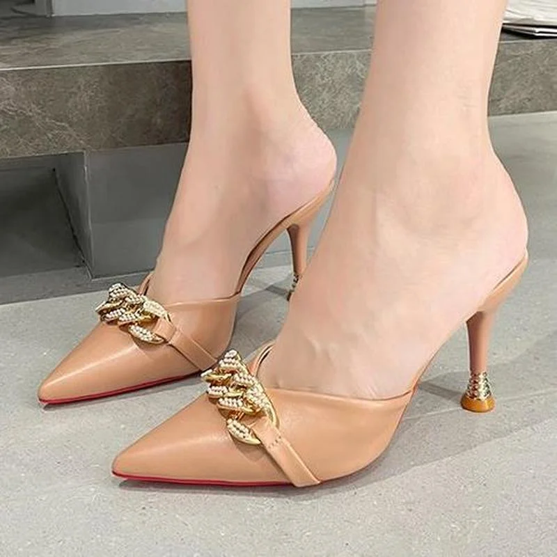 Pointed Toe black High Heel Muller Slippers Woman Fashion Muller Shoes Rubber Sole Pumps Outdoor Stiletto PU Leather Party Shoe
Pointed Toe black High Heel Muller Slippers Woman Fashion Muller Shoes Rubber Sole Pumps Outdoor Stiletto PU Leather Party Shoe