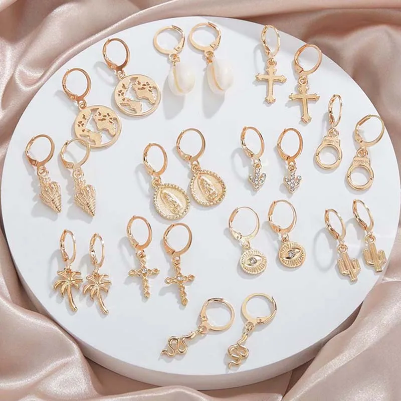 Vintage Gold Hoop Earrings Cross Dangle Earring Women Golden Jewelry Accessories for Girl Cactus Hollow Earth Shell Boho Earings
Vintage Gold Hoop Earrings Cross Dangle Earring Women Golden Jewelry Accessories for Girl Cactus Hollow Earth Shell Boho Earings