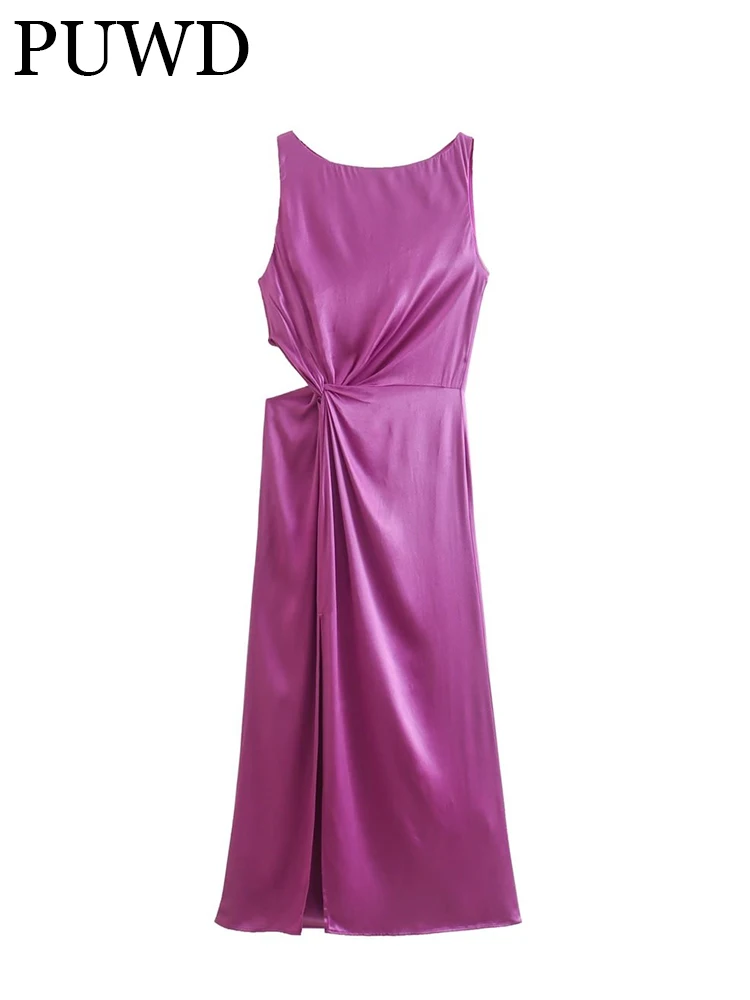PUWD Women Silk Satin Texture Midi Dress 2022 Summer Ladies Formal Dress Party Vintage Waist Pleated Hollow Out Female Dress
PUWD Women Silk Satin Texture Midi Dress 2022 Summer Ladies Formal Dress Party Vintage Waist Pleated Hollow Out Female Dress