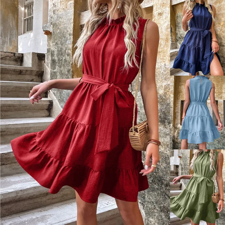 Casual Sleeveless Dress for Women 2022 Summer Elegant Pleated Loose A-Line Mini Dress with Belt Party 
Casual Sleeveless Dress for Women 2022 Summer Elegant Pleated Loose A-Line Mini Dress with Belt Party