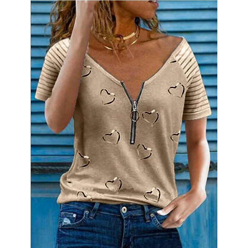 Women's Printed T Shirt Summer Fashion 2021 V Neck Zipper Casual Loose Short Sleeve Tops Sexy Oversize Clothing Streetwear New
Women's Printed T Shirt Summer Fashion 2021 V Neck Zipper Casual Loose Short Sleeve Tops Sexy Oversize Clothing Streetwear New