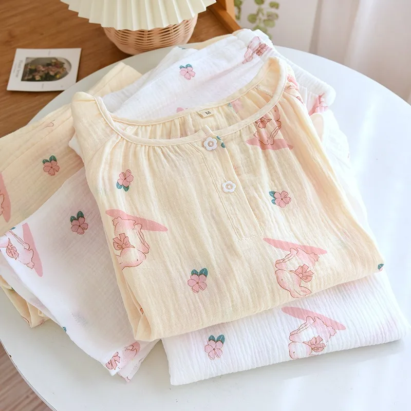 2023 New Spring and Autumn Women's Pajama Set 100%Cotton Crepe Pullover Long Sleeve Pants Two Piece Loose Floral Home Clothing
2023 New Spring and Autumn Women's Pajama Set 100%Cotton Crepe Pullover Long Sleeve Pants Two Piece Loose Floral Home Clothing
