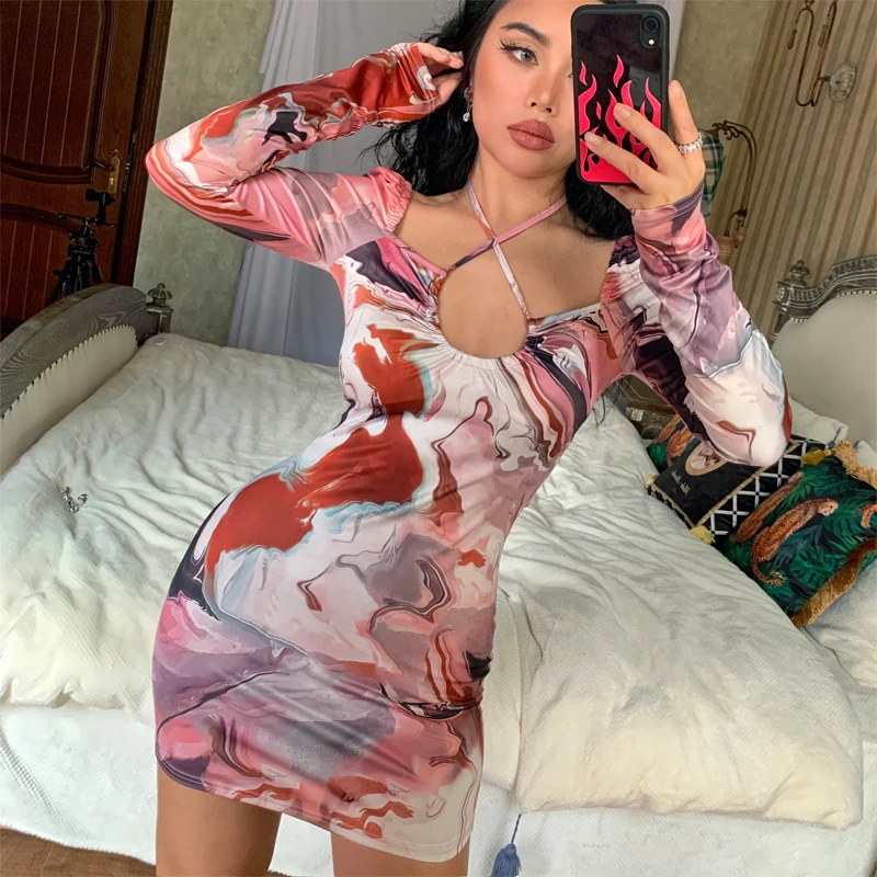 Sunny y.j. Tie Dye Print Lace Up Long Sleeve Halter Mini Dress Bodycon Sexy Streetwear Party Club 2022 Summer Women Y2K Clothes
Sunny y.j. Tie Dye Print Lace Up Long Sleeve Halter Mini Dress Bodycon Sexy Streetwear Party Club 2022 Summer Women Y2K Clothes