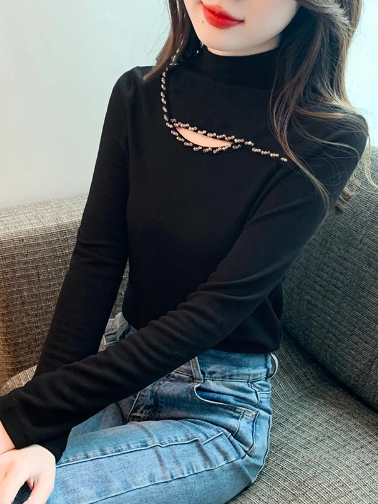 Women's Half Turtleneck Black Hollow Out T Shirt Autumn and Winter Underwear 2023 New Slim Fit Slimming Top Long Sleeve T-Shirts
Women's Half Turtleneck Black Hollow Out T Shirt Autumn and Winter Underwear 2023 New Slim Fit Slimming Top Long Sleeve T-Shirts