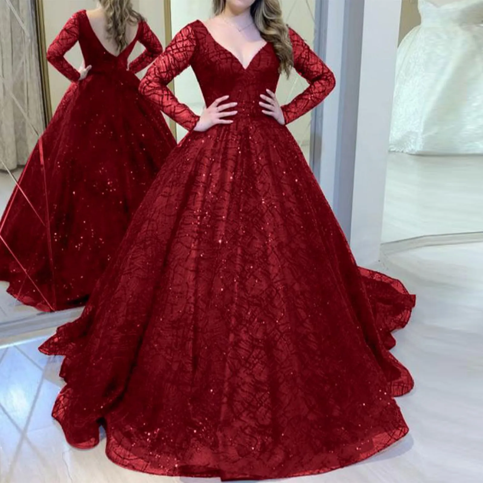 Dresses For Women Winter Sequins Long Sleeve Beaded V Neck Large Long Swing Dress Elegant Evening Party Dresses Vestidos
Dresses For Women Winter Sequins Long Sleeve Beaded V Neck Large Long Swing Dress Elegant Evening Party Dresses Vestidos