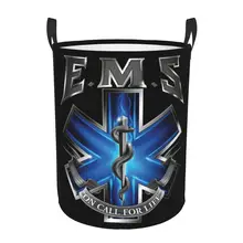 Ems Star Of Life Laundry Basket Collapsible Emt Paramedic Medical Clothes Hamper for Baby Kids Toys Storage Bag