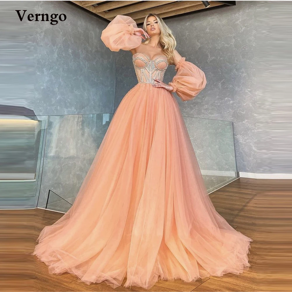 Verngo Sweetheart A Line Tulle Beads Prom Dresses Puff Long Sleeves Shiny Crystal Party Gown 16 Sweet Girls Quinceanera Dress
Verngo Sweetheart A Line Tulle Beads Prom Dresses Puff Long Sleeves Shiny Crystal Party Gown 16 Sweet Girls Quinceanera Dress