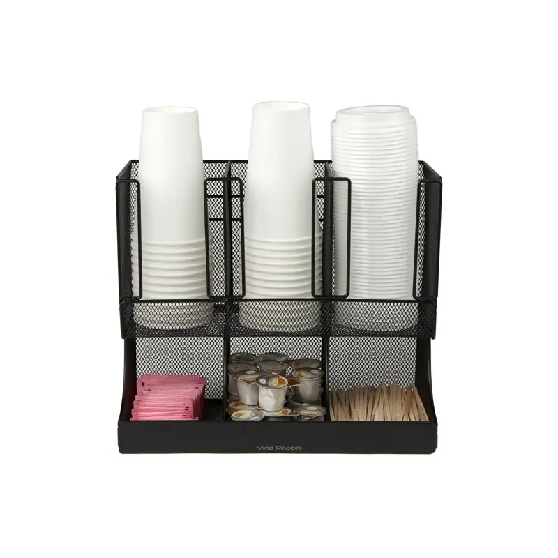 6 Compartment Upright Breakroom Coffee Condiment and Cup Storage Organizer, Black Metal Mesh
6 Compartment Upright Breakroom Coffee Condiment and Cup Storage Organizer, Black Metal Mesh