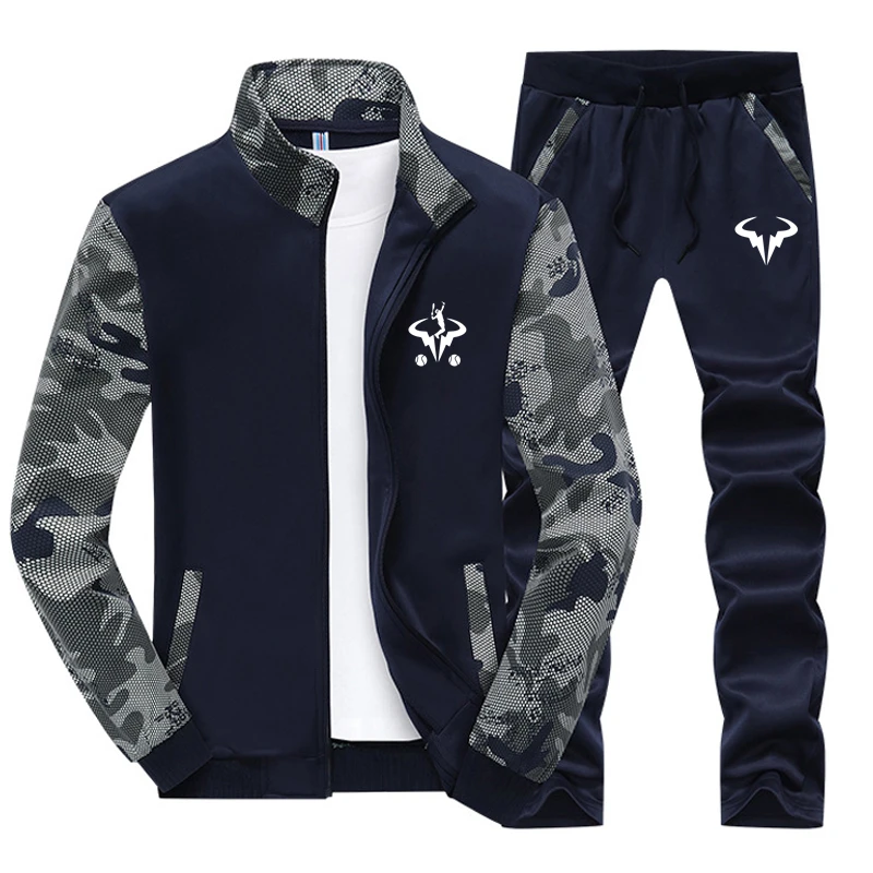 

Autumn Suit New Rafael Nadal Logo Print Custom Spliced Made Men Zipper Jacket Cardigan + Pants Pocket Casual Man Sportswear Set