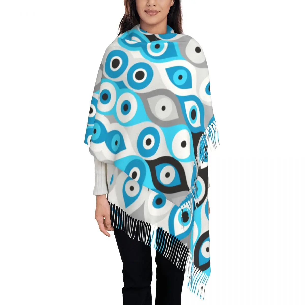 Female Large Greek Evil Eye Pattern Blues And Greys Scarves Women Winter Thick Warm Tassel Shawl Wrap Nazar Amulet Boho Scarf
Female Large Greek Evil Eye Pattern Blues And Greys Scarves Women Winter Thick Warm Tassel Shawl Wrap Nazar Amulet Boho Scarf