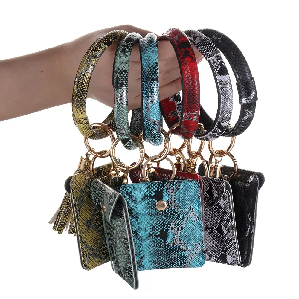 Womens Bangle Style ID Card Holder Wallets Wristlet Keychain Card Holder Bracelet Key Ring Tassel Snake Skin Leather Coin Purse
Womens Bangle Style ID Card Holder Wallets Wristlet Keychain Card Holder Bracelet Key Ring Tassel Snake Skin Leather Coin Purse