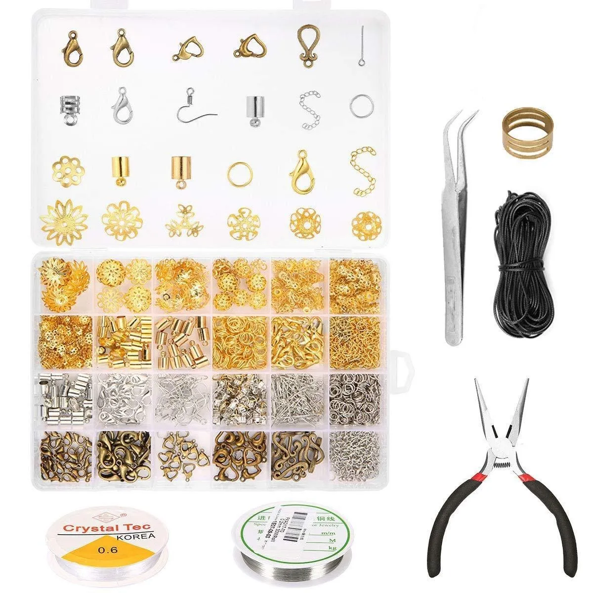 Jump Rings Lobster Clasp Earring Hooks Elastic Rope Round Crystal Line Jewelry Pliers Tweezers for DIY Jewelry Making Supplies
Jump Rings Lobster Clasp Earring Hooks Elastic Rope Round Crystal Line Jewelry Pliers Tweezers for DIY Jewelry Making Supplies