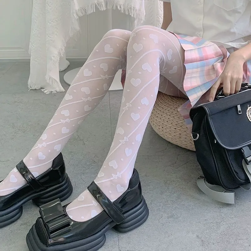 Women Sexy Heart Bowknot Striped Transparent Lace Silk Stockings Anime Lolita Cosplay Anti Stripping Pantyhose Breathable Tights
Women Sexy Heart Bowknot Striped Transparent Lace Silk Stockings Anime Lolita Cosplay Anti Stripping Pantyhose Breathable Tights