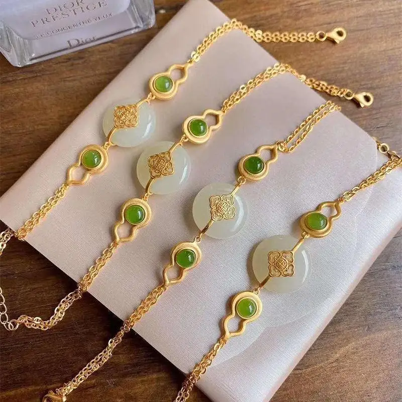 Antique Bracelet Super Girl Chinese Style Small Pure Gourd S925 Silver Inlaid Natural Hetian Jade Peace Buckle Bracelet for Wome
Antique Bracelet Super Girl Chinese Style Small Pure Gourd S925 Silver Inlaid Natural Hetian Jade Peace Buckle Bracelet for Wome