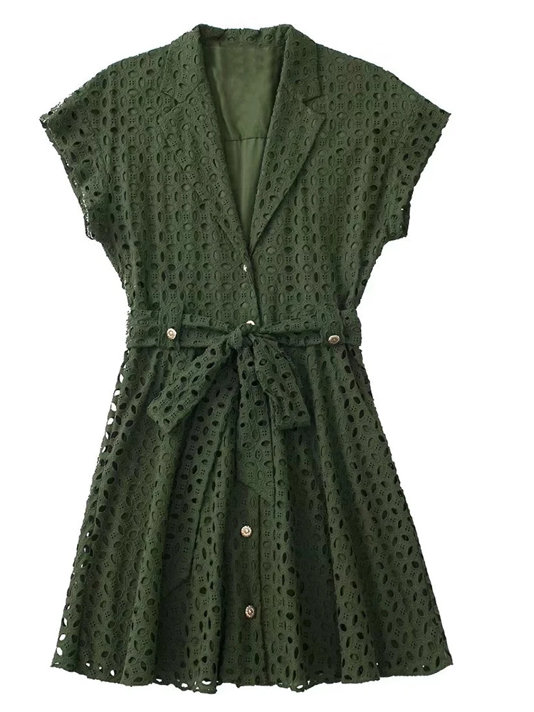 YENKYE Women Vintage Army Green Cutwork Embroidery Mini Shirt Dress Short Sleeve Sashes Front Buttons Casual Female Dresses
YENKYE Women Vintage Army Green Cutwork Embroidery Mini Shirt Dress Short Sleeve Sashes Front Buttons Casual Female Dresses