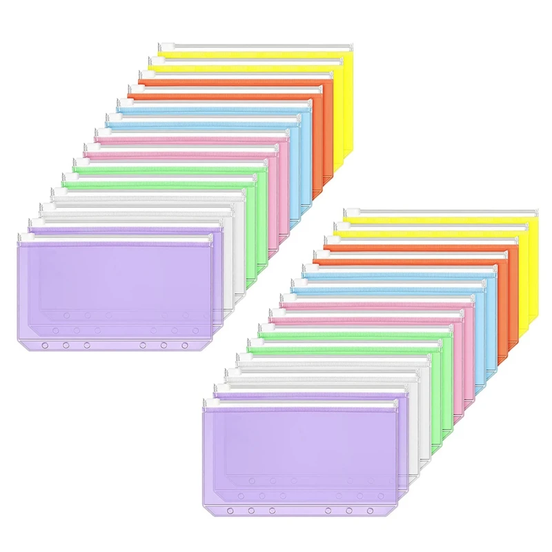 28 Pieces Binder Pockets A6 Size 6 Holes Binder Zipper Folders Waterproof PVC Loose Leaf Bags For 6-Ring Binder Notebook
28 Pieces Binder Pockets A6 Size 6 Holes Binder Zipper Folders Waterproof PVC Loose Leaf Bags For 6-Ring Binder Notebook