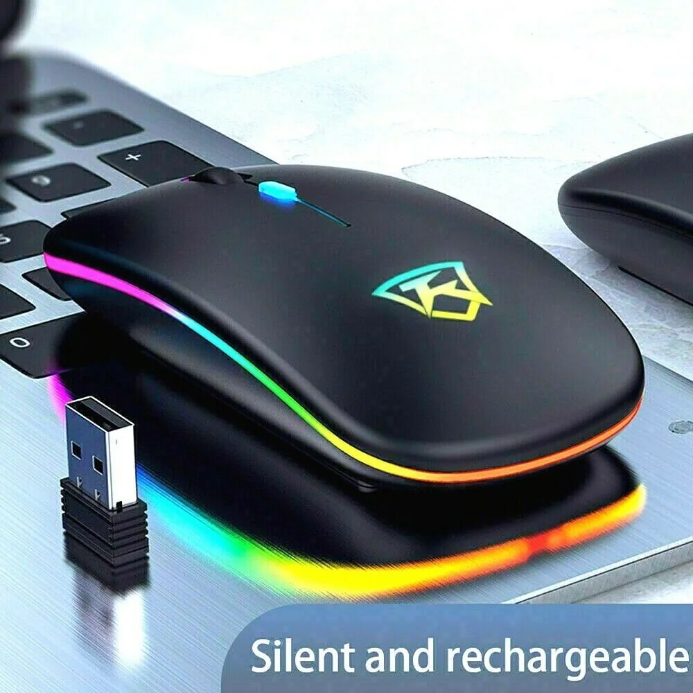 Mouse Rechargeable Cordless Mice PC Laptop +USB Slim Wireless LED Light Silent
Mouse Rechargeable Cordless Mice PC Laptop +USB Slim Wireless LED Light Silent