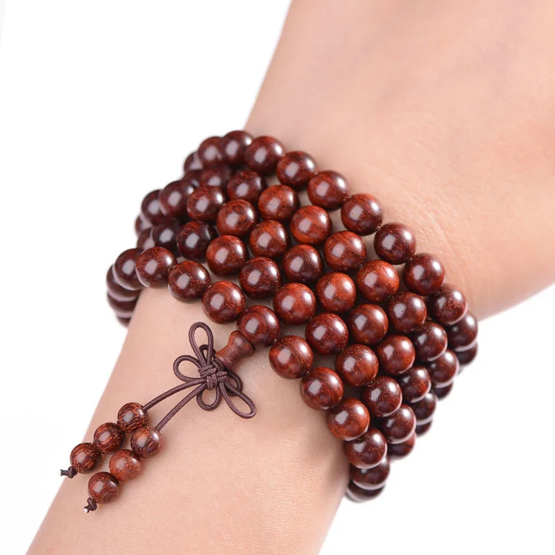

6mm Natural Sandalwood Buddhist Buddha Wood Beads Bracelets Prayer Beaded Knot 4-Layer Wrist Chain Men Women Bracelet Bangles