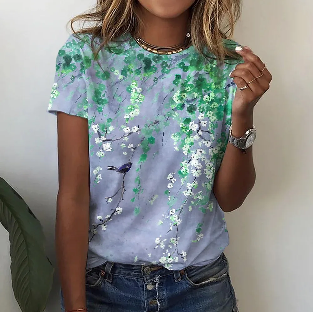 2022 Summer Women's Floral Theme Painting T shirt Floral Print Round Neck Basic Tops Green Gray Pink / 3D Print
2022 Summer Women's Floral Theme Painting T shirt Floral Print Round Neck Basic Tops Green Gray Pink / 3D Print