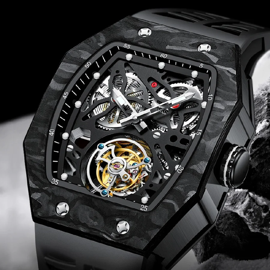 AESOP Famous Style Square Flying Tourbillon Watch Carbon Fiber Bezel Mechanical Men Watches Top Quality Skeleton Male Clock Man
AESOP Famous Style Square Flying Tourbillon Watch Carbon Fiber Bezel Mechanical Men Watches Top Quality Skeleton Male Clock Man