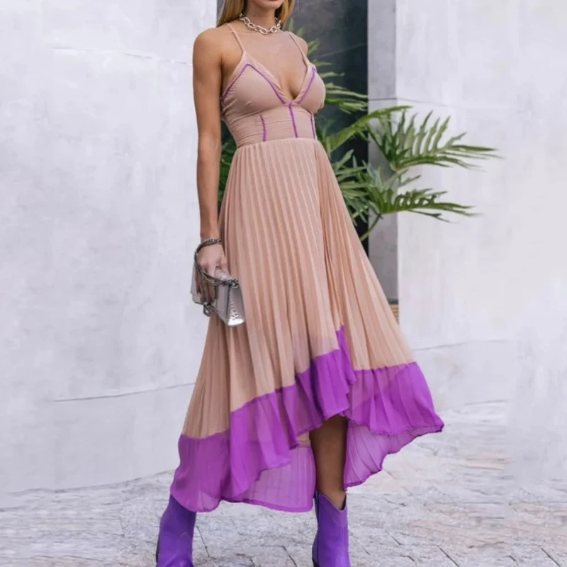 Ellafads Women Maxi Dress Summer Fashion V Neck Nipped Waist Slim Sleeveless Suspender Pleated Irregular Dresses High Streetwear
Ellafads Women Maxi Dress Summer Fashion V Neck Nipped Waist Slim Sleeveless Suspender Pleated Irregular Dresses High Streetwear