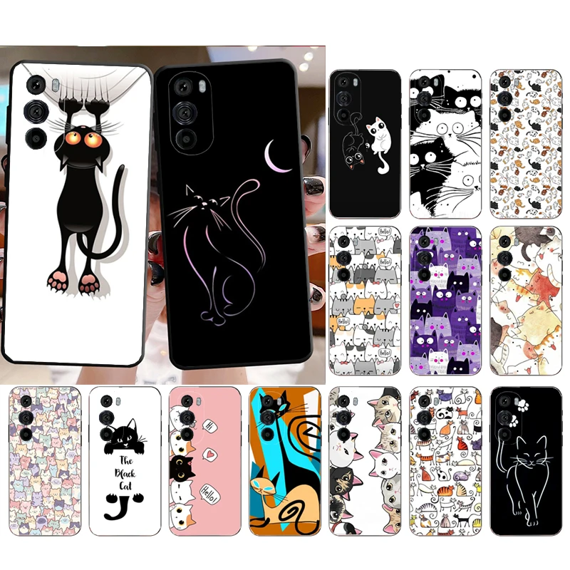 

Phone Case for Moto E22i E22 E32 E40 E20 E7Power E7 E6 Plus Edge X30 20 Lite 20Pro 30 Neo Ultra Fusion Cartoon Black Cat Cats