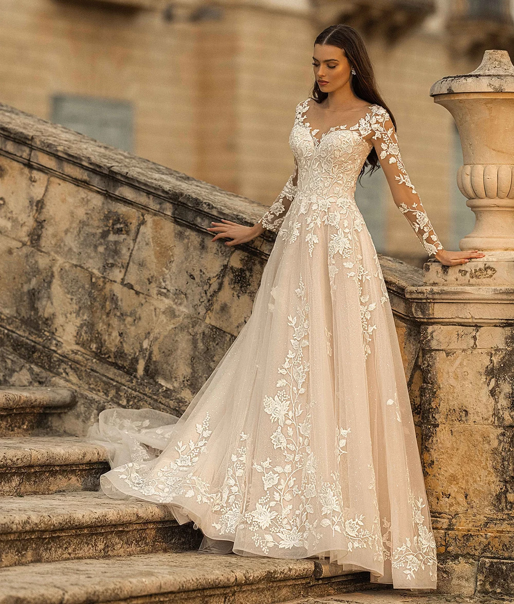 Vintage O-Neck Boho Lace Wedding Dresses Long Sleeves Appliques Lace Up Back A-Line Beach Bridal Dress 2023 Robe De Mariee
Vintage O-Neck Boho Lace Wedding Dresses Long Sleeves Appliques Lace Up Back A-Line Beach Bridal Dress 2023 Robe De Mariee